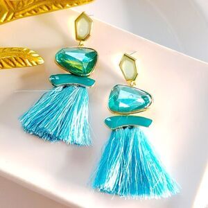 New! Zara Bold Blue Tassel Earrings